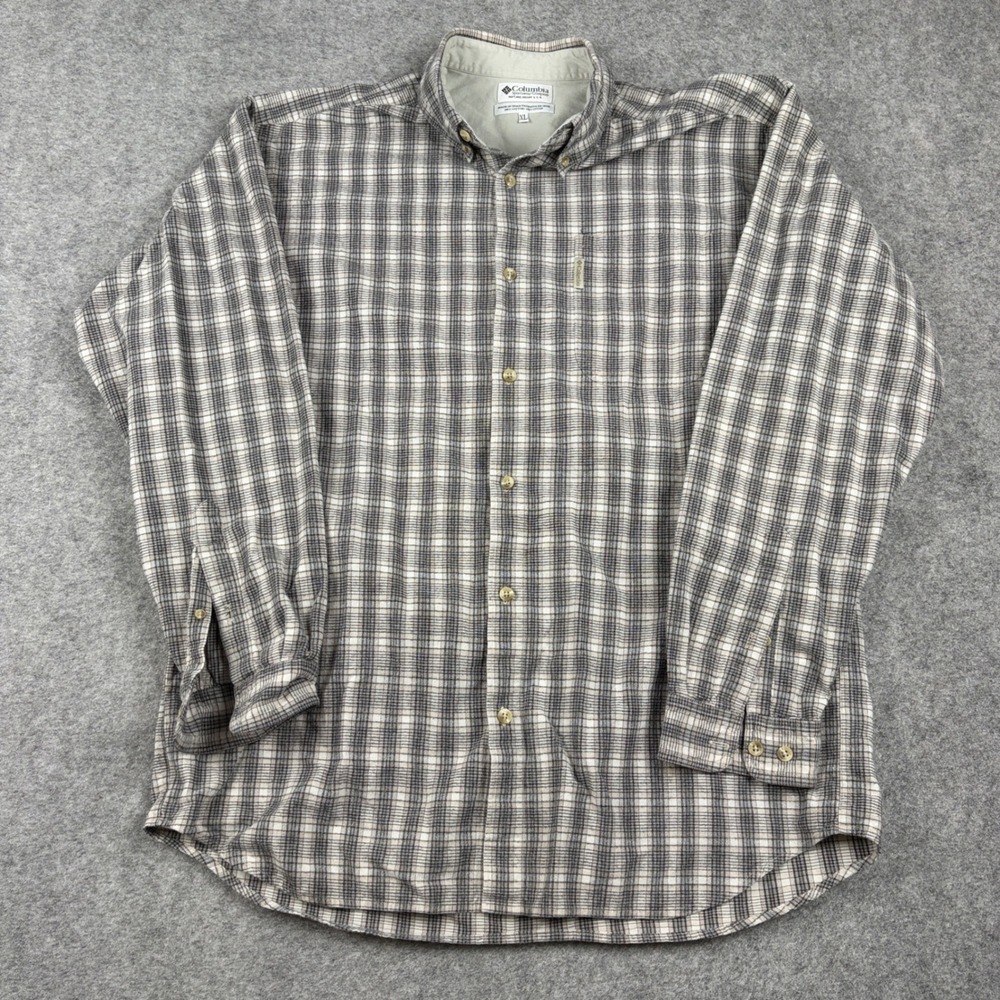 Columbia Button Down‎ Shirt Mens XL Gray White Plaid Long Sleeve Cotton Outdoor